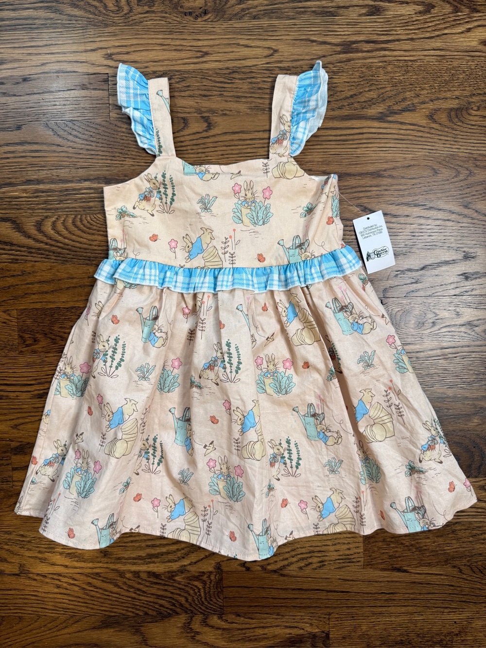 NWT Peter Rabbit Girls Woven Floral Bunny Print Sundress Blue Plaid Ruffles 4T